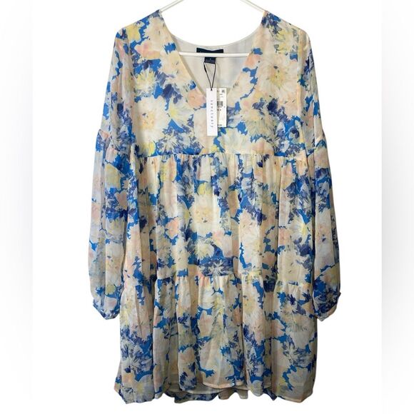 Sanctuary Dresses & Skirts - Sanctuary Blue and Cream Floral Oversized Babydoll Dress